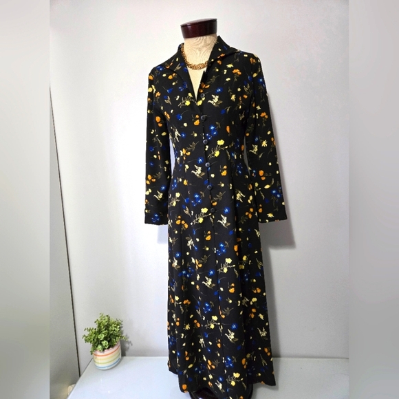 LAUTREAMONT Black Floral Black Long Sleeve Maxi Dress. Size 2 - Picture 1 of 12